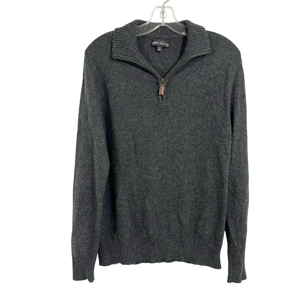 J. Crew Men's Lambswool‎ Gray Quarter Zip Pullover Sweater - Size Small